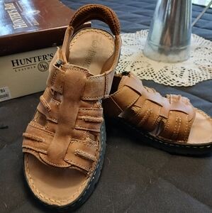 Hunter's Bay Leather Collection Huntington Tan Men's Sandals Size 8.5 EUC